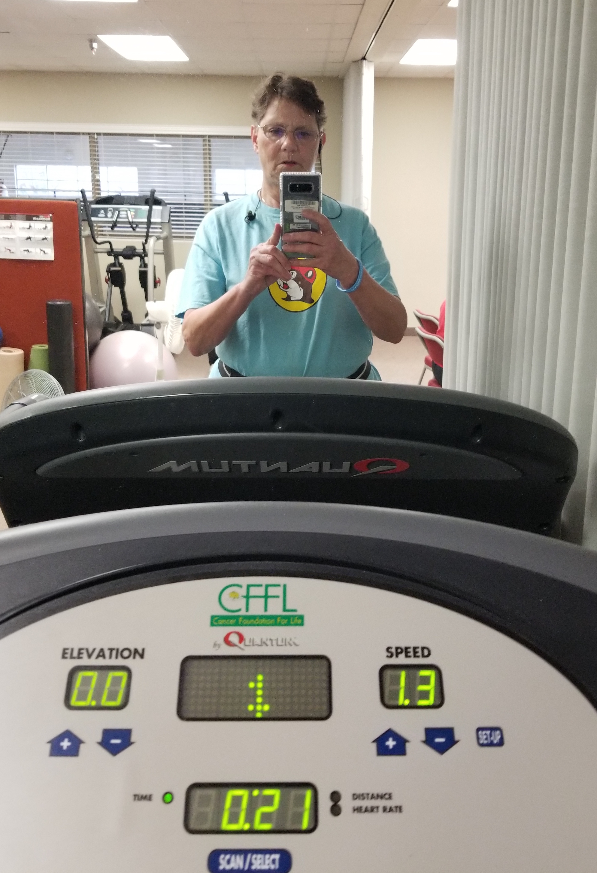 The author, Donna, exercising on the treadmill