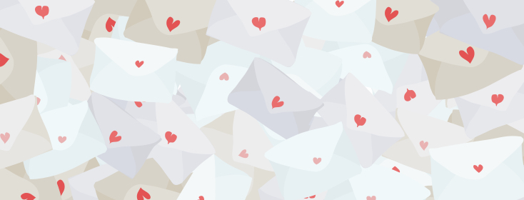 A pile of letters with hearts