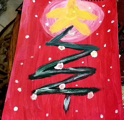 Painting by Donna of a Christmas tree