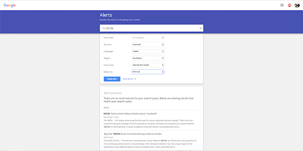 Google Alert set-up screen shot