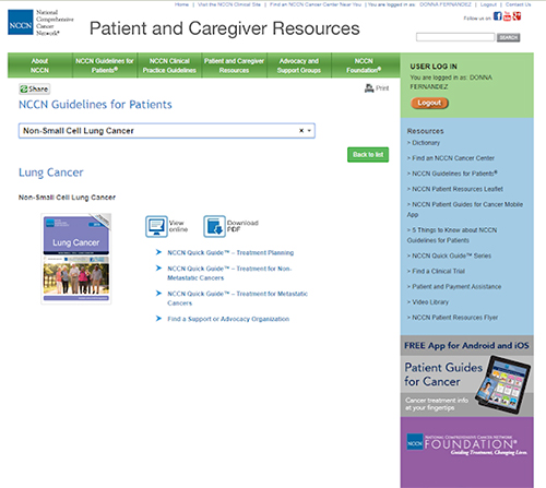 NCCN website screening shot