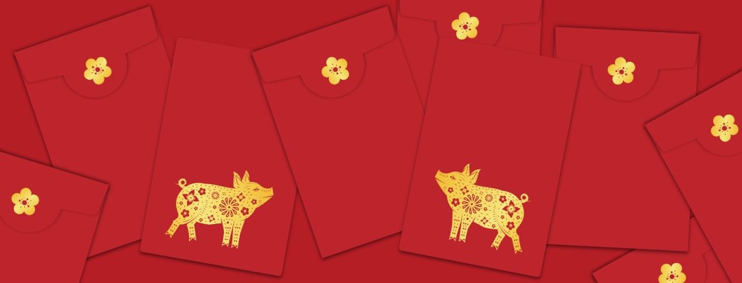 Chinese New Year of the Pig on red envelopes