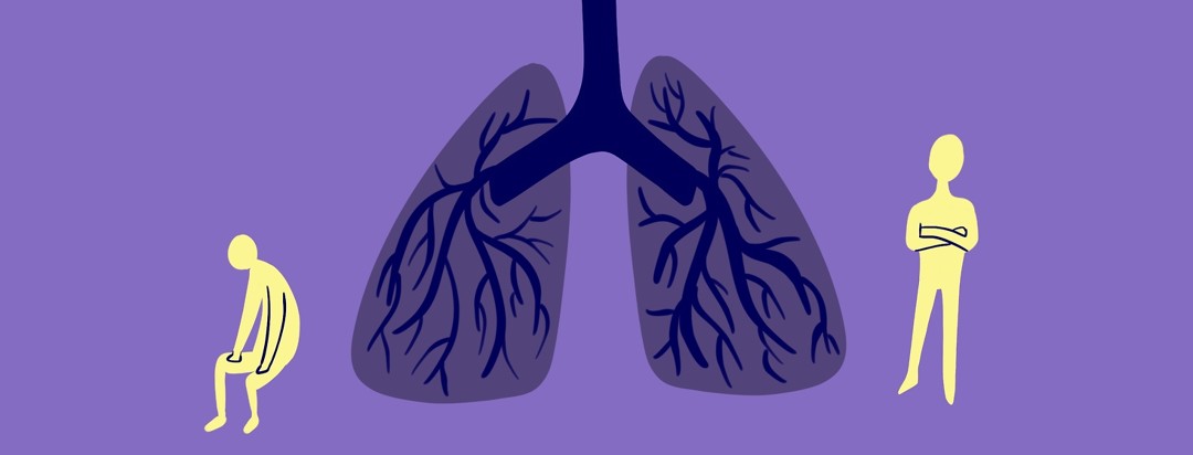 A pair of lungs stands in between two people
