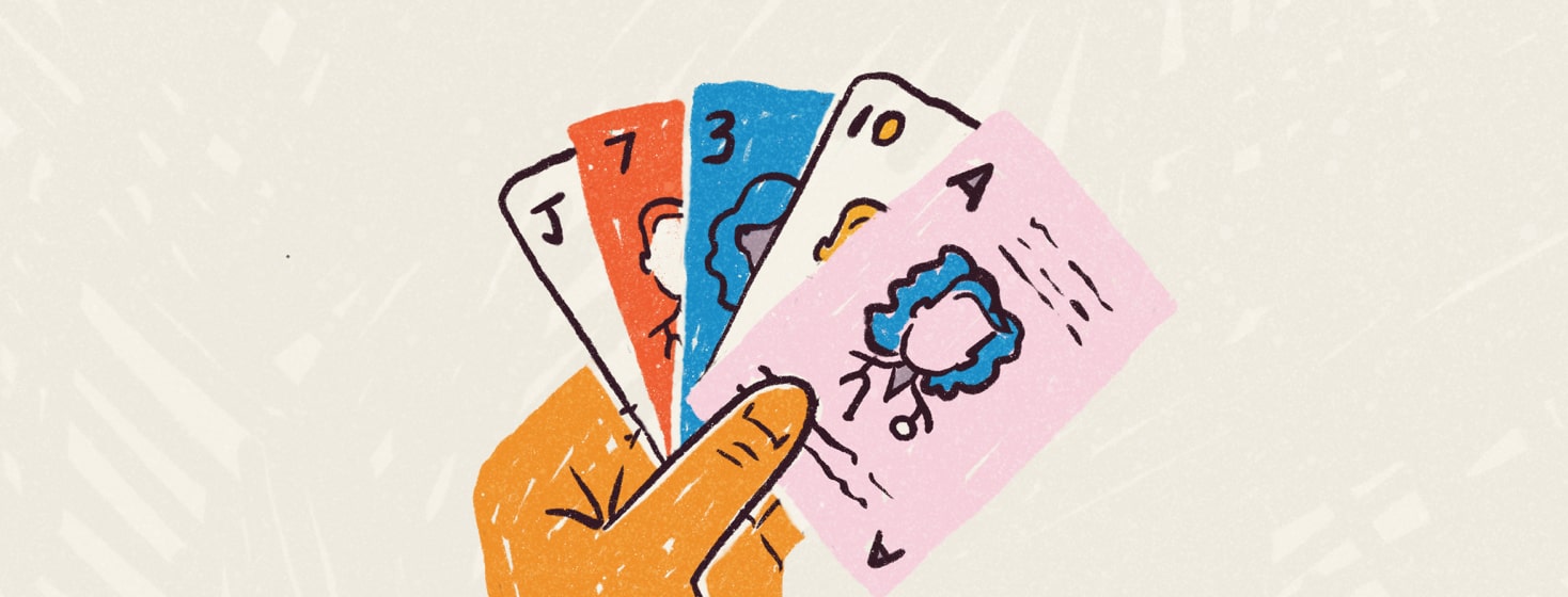 Person fanning out cards, each one with a different doctor's profile