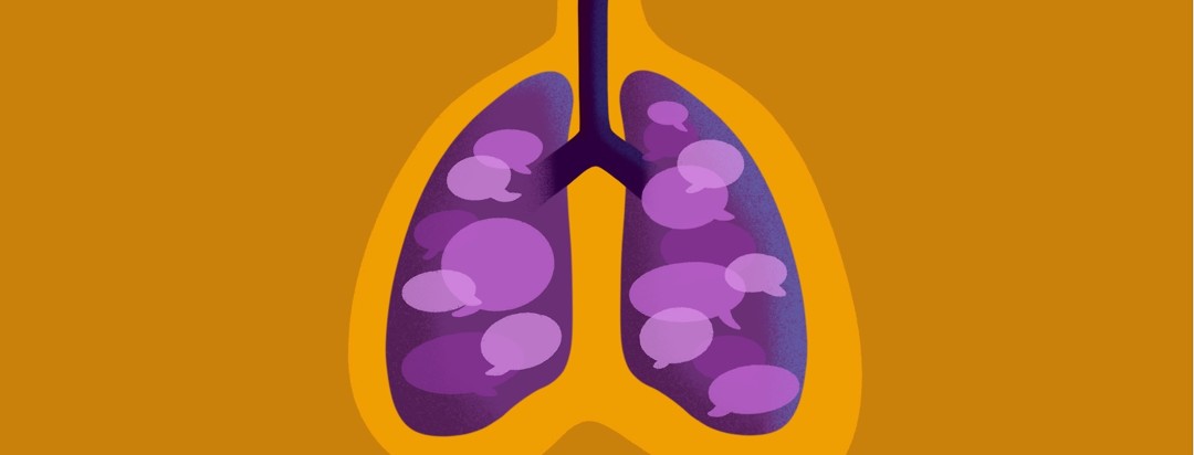A pair of lungs contains the speech bubbles of many stories