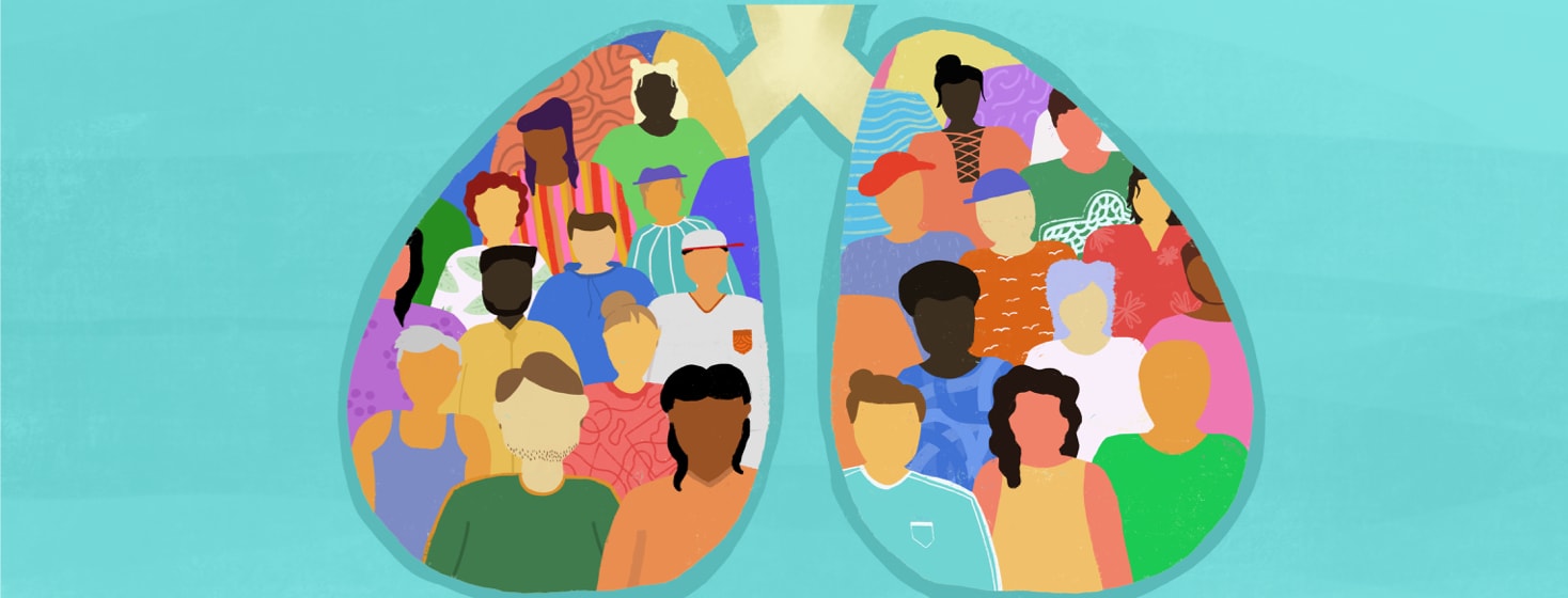 people standing inside Lungs shaped windows