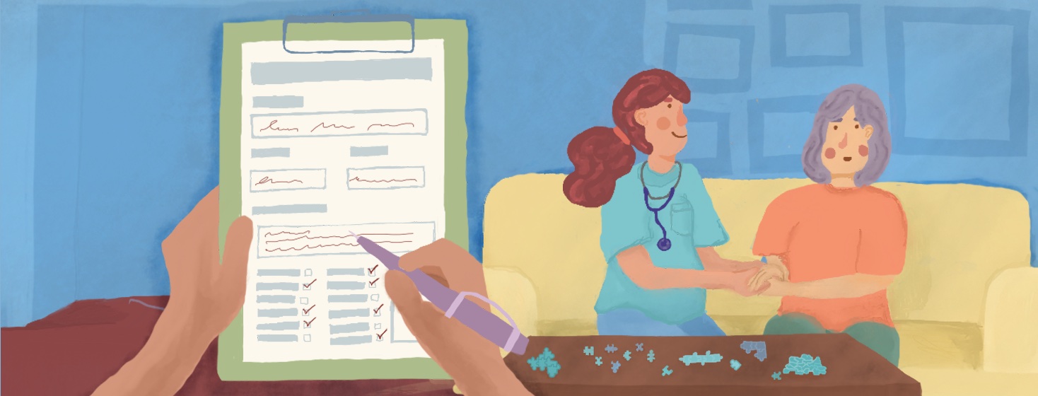 A nurse giving a woman a treatment as another person takes notes on a clipboard.