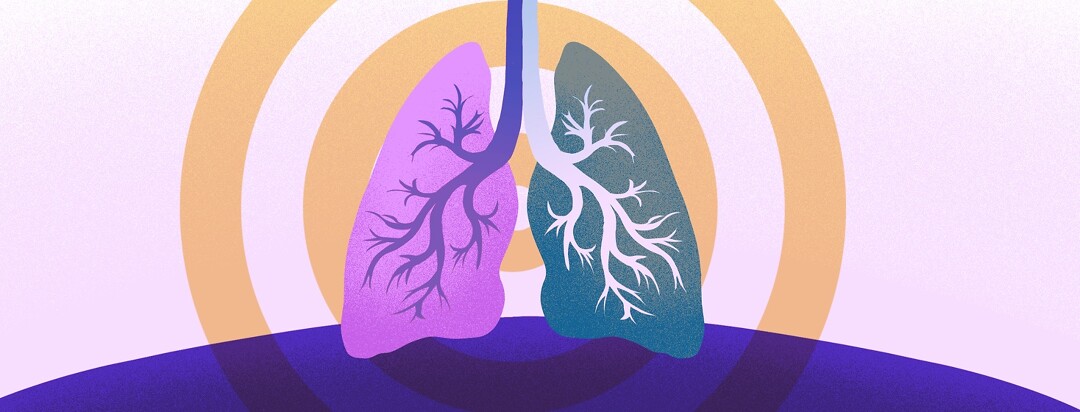 A pair of lungs one with asthma one with lung cancer