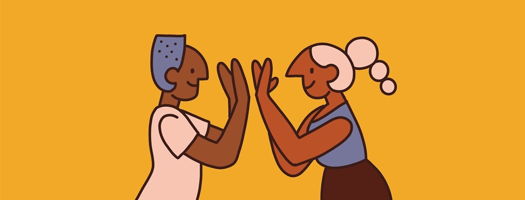 A man and a woman high fiving