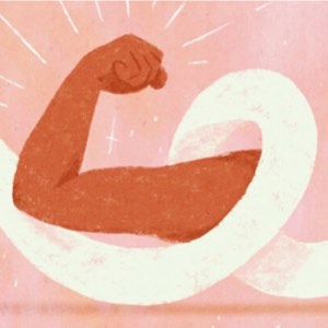 A flexing arm extending out from the loop in an awareness ribbon.