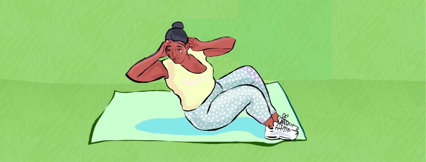 A woman doing sit ups on a yoga mat