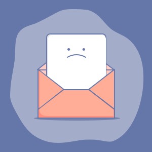 A frowning letter sticking out of an open envelope.