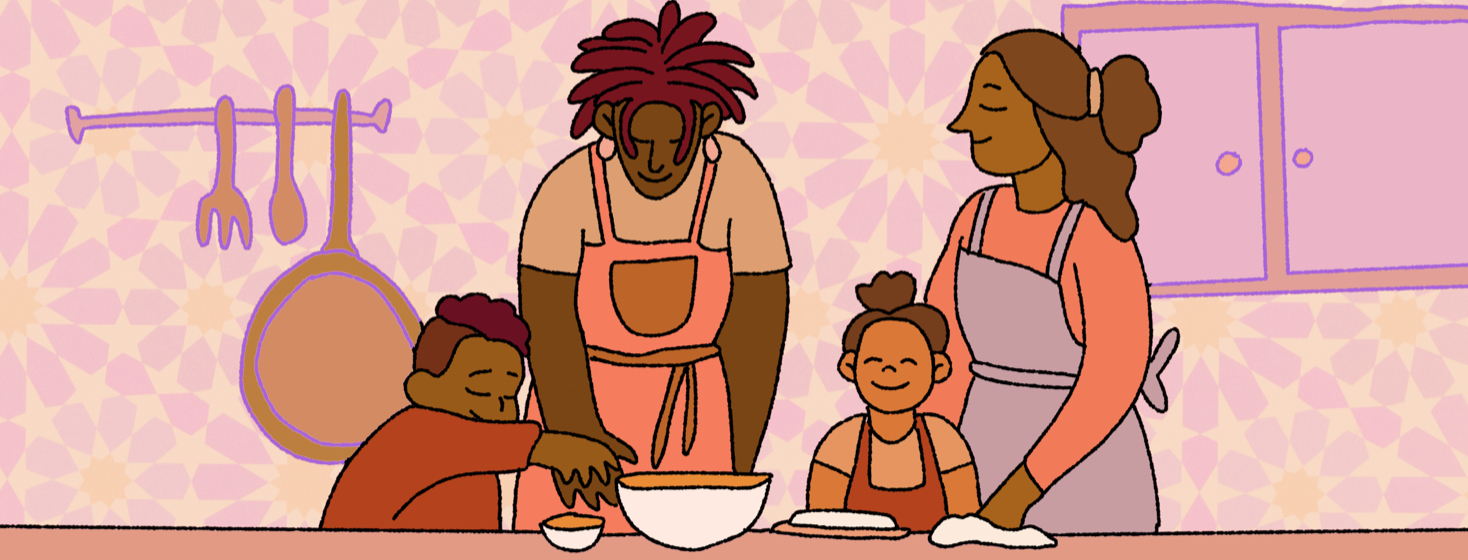 A family cooking a meal together