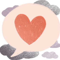 A speech bubble with a heart inside.