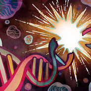 A spark of light expanding from a break in a DNA strand
